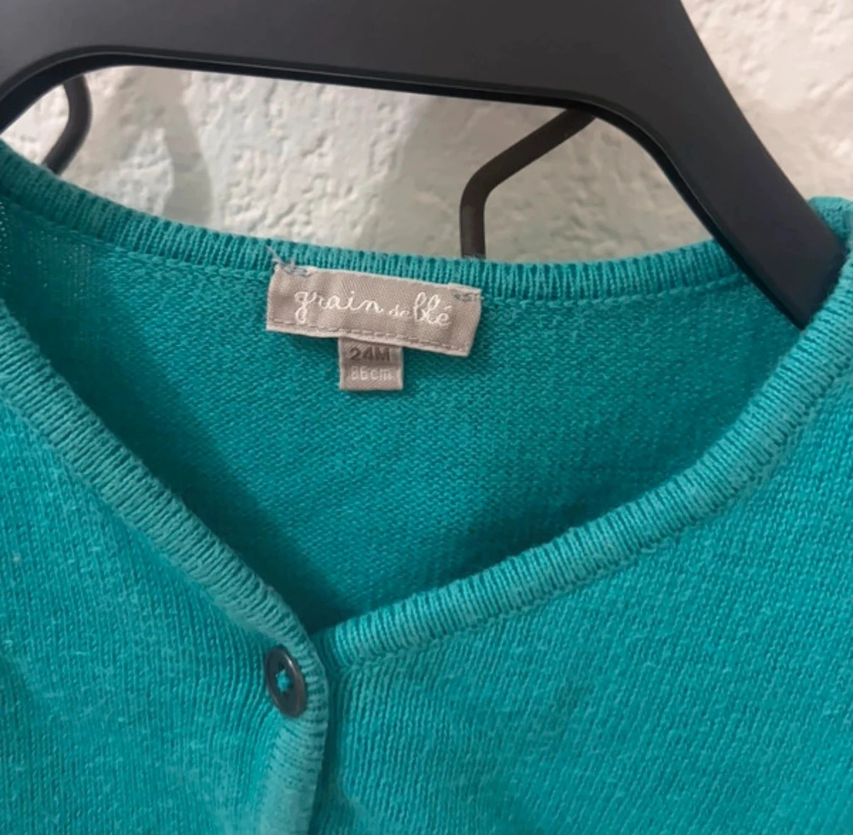 Bolero corto para bebé niña azul pato Grain de Blé con pompones - talla 24 meses (86 cm) – photo 5